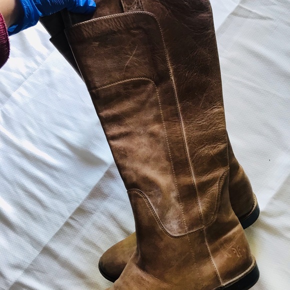 FRYE Paige Tall Riding Boot Burnished Distressed Taupe Tan - Picture 12 of 12